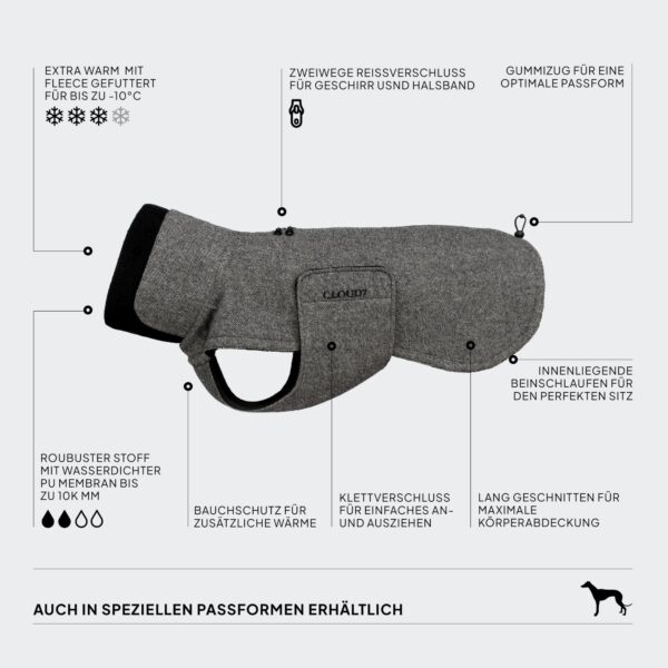 CLOUD7 Hundemantel Brooklyn Long Tweed Black