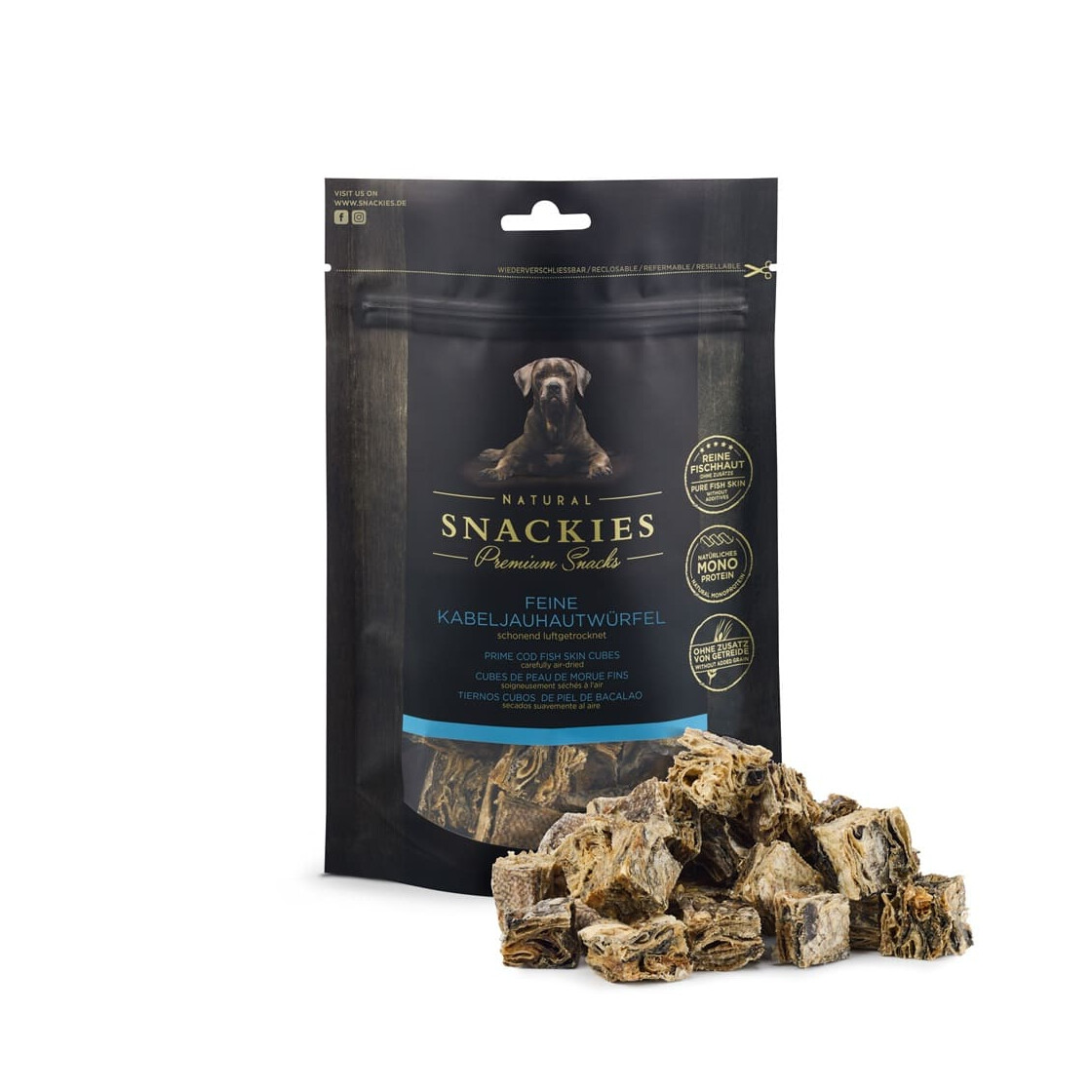 Snackies Feine Kabeljauhautwürfel 130 g